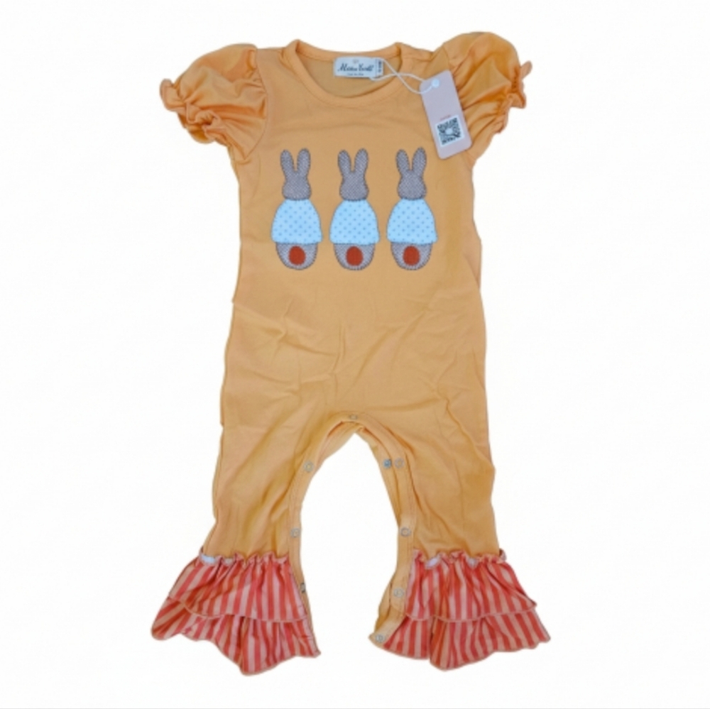 Marie Nicole Orange Bunny Ruffle Romper Sz 12-18M - Picture 4 of 4